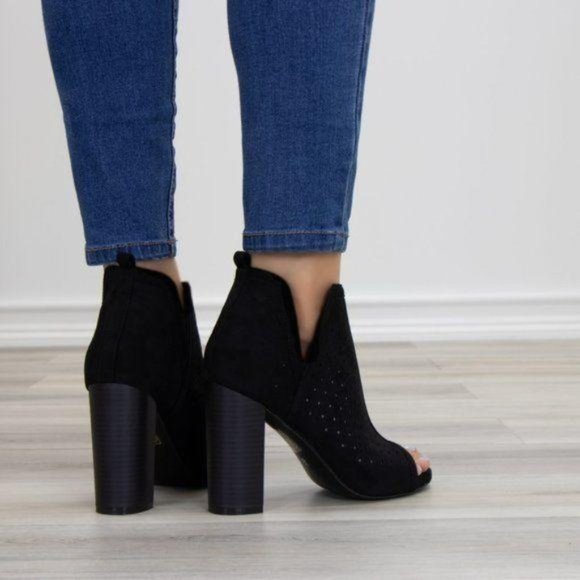 Perforated Block Heel Sandal Ankle Bootie - Picture 3 of 9